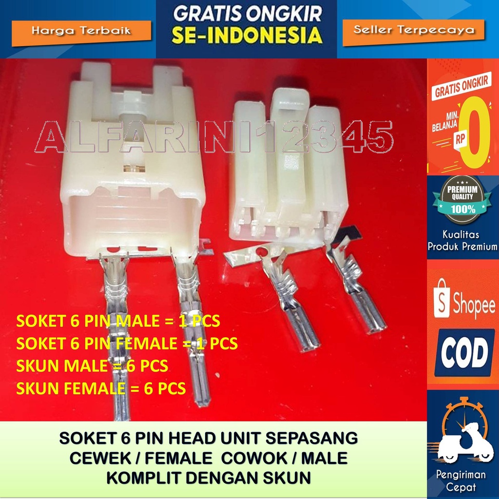 Soket konektor audio mobil Toyota Daihatsu 6 pin  sepasang male female - Soket set 6 pin OEM Soket H