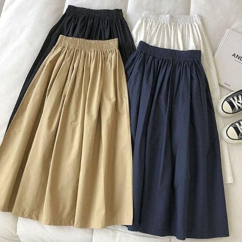 TERMURAH ROK JACKLYN SKIRT HS KATUN LINEN PINGGANG KARET Rok Wanita Terbaru 2023 Rok Katun Skirt Pan