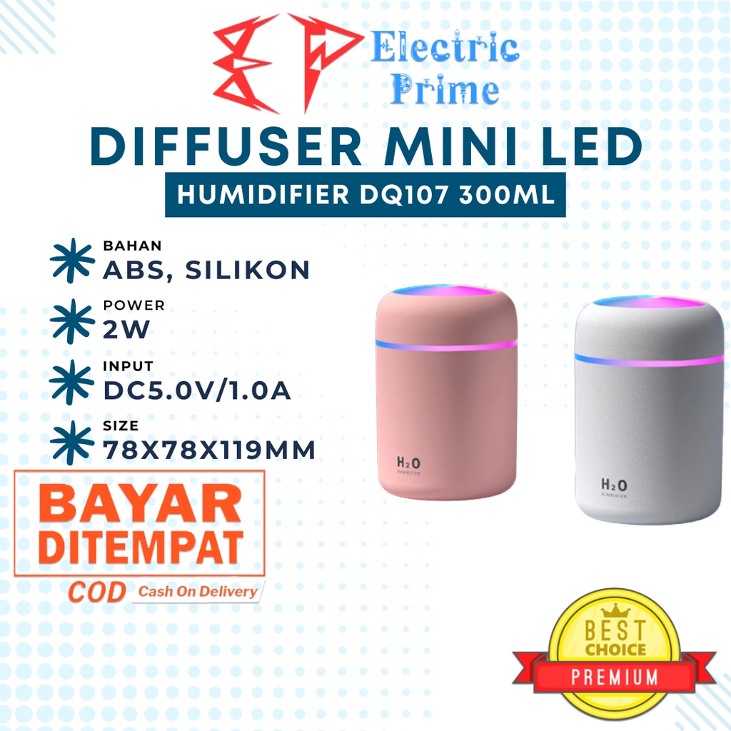 Humidifier Mini Diffuser Portable LED Light Colorful DQ107 Aromatherapy Pengharum Mobil 300ml Pelembab Ruangan