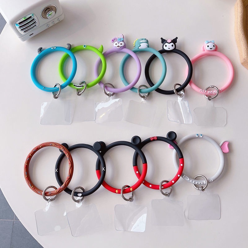 Gantungan hp android iphone kunci bulat gelang tangan aesthetic estetik silikon elastis unik keren waterproof anti air karakter lucu warna hitam ungu pink biru cowok cewek