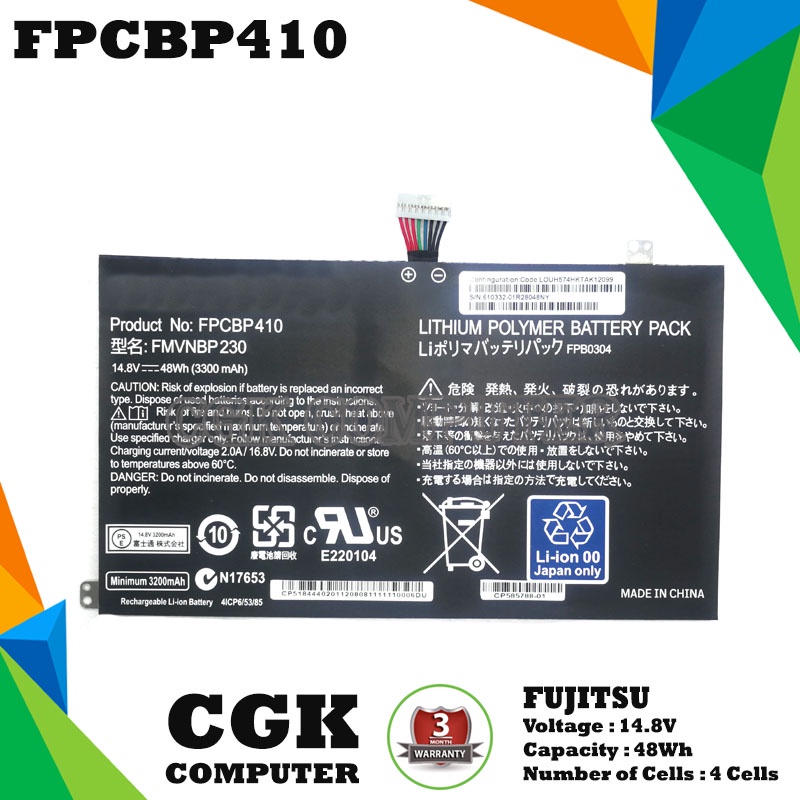 Baterai Laptop Fujitsu FPCBP410 FMVNBP230 FPB0304 Original