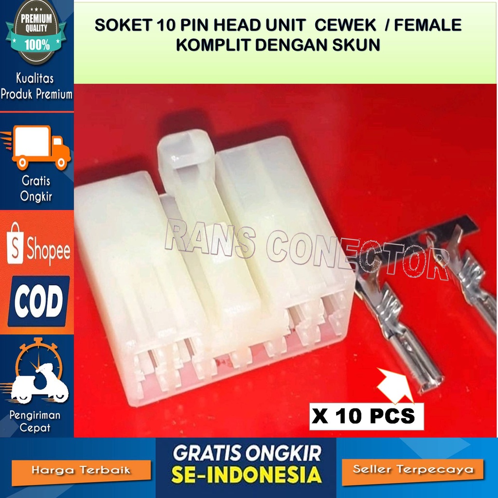 SOKET 10 PIN SOKET HU 10 PIN SOKET MOBIL 10 PIN SOKET TAPE MOBIL 10 PIN FEMALE - Soket Kabel 10 pin 