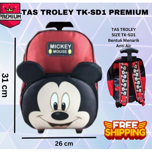 FREE ONGKIR + PROMO TERMURAH !!! Tas Troley Sekolah TK 3D MINI MICKEY MOUSE Muka Kuping 3D Timbul