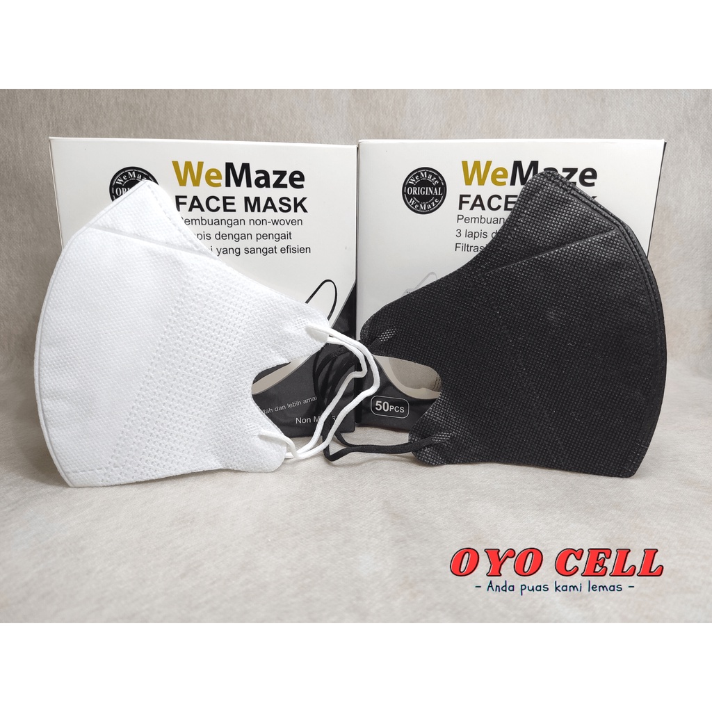 Masker duckbill 3 ply TIDAK ADA  Embos Merk hitam putih isi 50 pcs