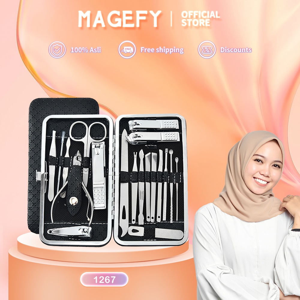 MAGEFY Gunting Kuku Set 19 in 1 Manicure Set Stainless Steel Gunting Kuku Hijau Alat Manicure Alat 1267