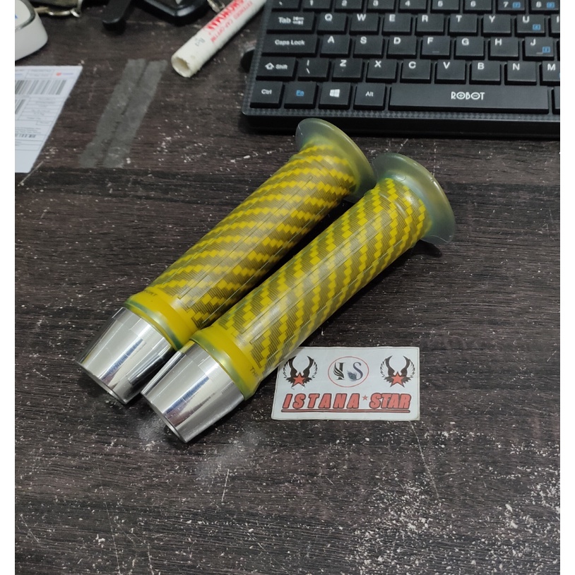 Handgrip Handfat Sarung Gas Carbon Import + Jalu pcx Full CNC Universal kuning