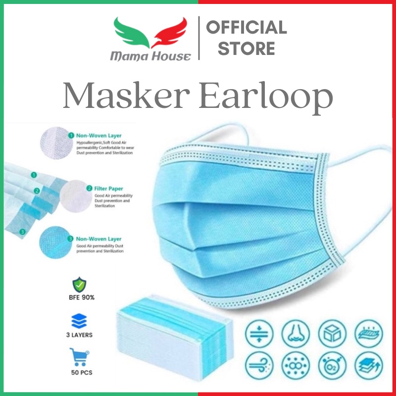 [MH] MASKER 3 PLY EARLOOP HEADLOOP 50PCS