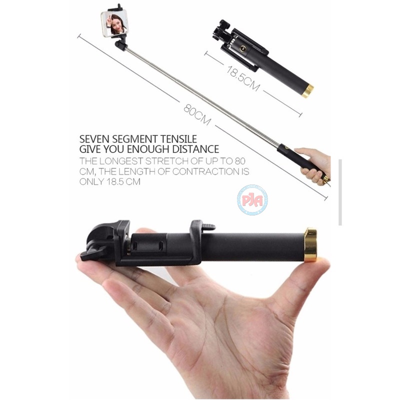 Tongsis Tripod Hitam Mini Selfie Stick Kabel Lipat Hp Android Ios