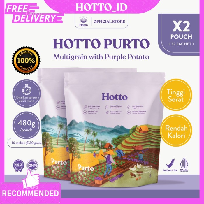 

[Ready Stock] PROMO!!! Hotto Purto 2 Pouch (32 sachet) Multigrain with Purple Potato