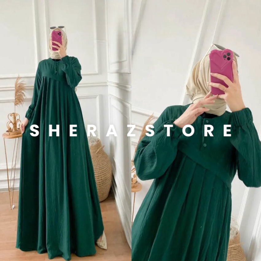 CLARA MAXI S M L XL XXL XXXL 5L Gamis Dress Sage Green Wanita Jumbo Ld 120 130 140 Crinkle Airflow Terbaru 2023