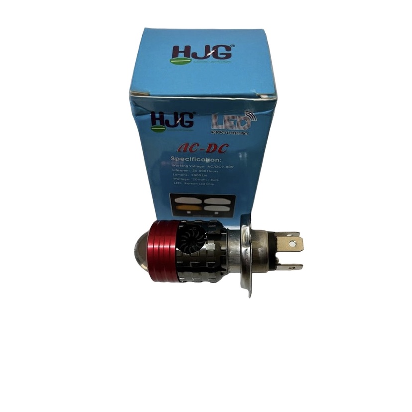 LAMPU UTAMA MOTOR LED LASER KIPAS H4 MERK HJG ARUS AC/DC SUPER TERANG UNIVERSAL SEMUA MOTOR lampu la