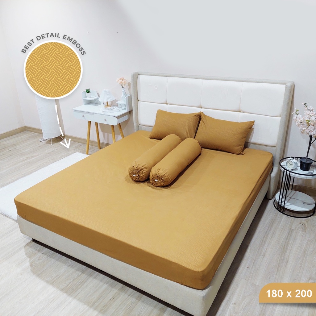 [✅COD] Set Sprei Seprei 180x200 Dan 4 Sarung Bantal Guling Homemade Katun Polos Embos Dekorasi Kamar Perlengkapan Rumah