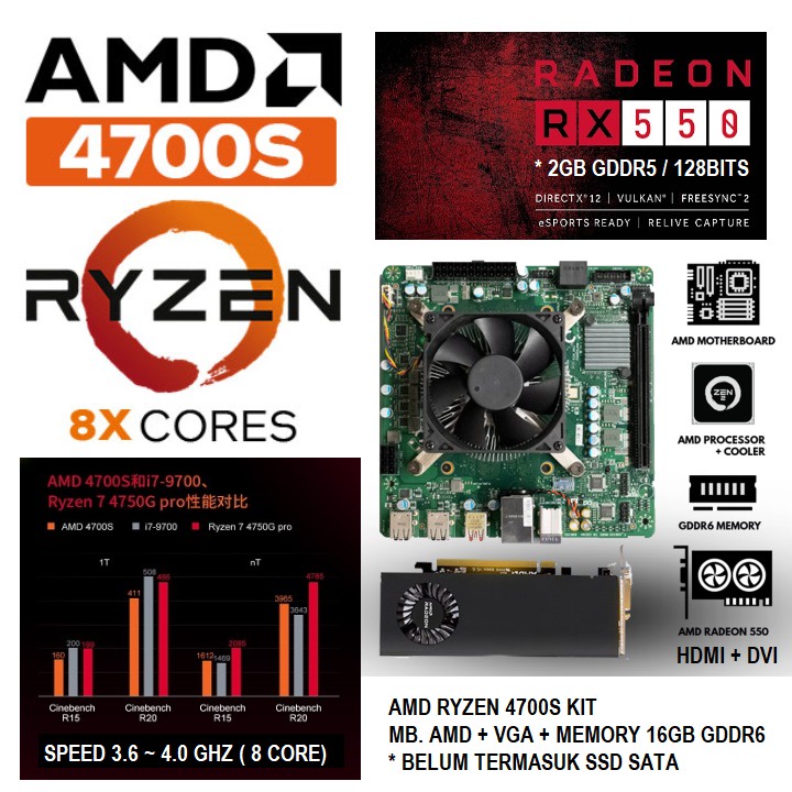 Desktop KIT AMD Ryzen 4700s + Ram 16GB + VGA RX550 2GB