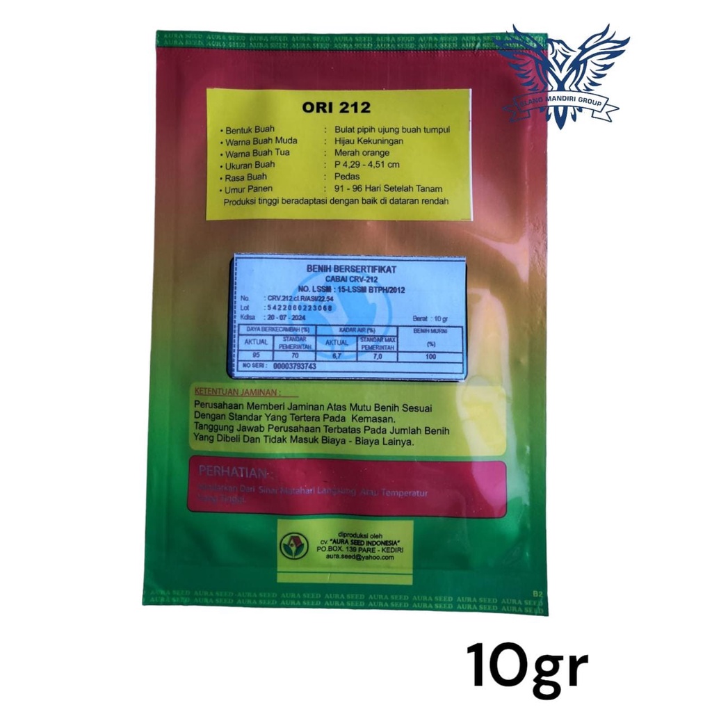 Original Benih Cabai Rawit ORI 212 10gr AURA SEED INDONESA