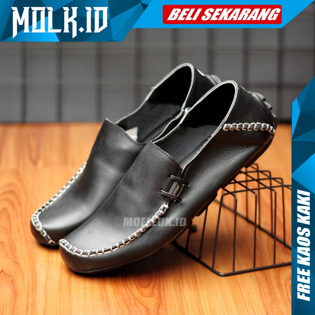 MOLK Sepatu Slip On Pria Kulit Asli Original Cvny Formal Casual Termurah Selop Slop Pria