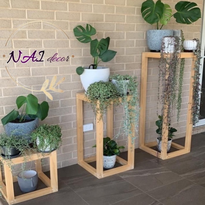 Terlaris Standing Pot Kayu Dekorasi Teras Rumah Standing Kayu Stand Tanaman