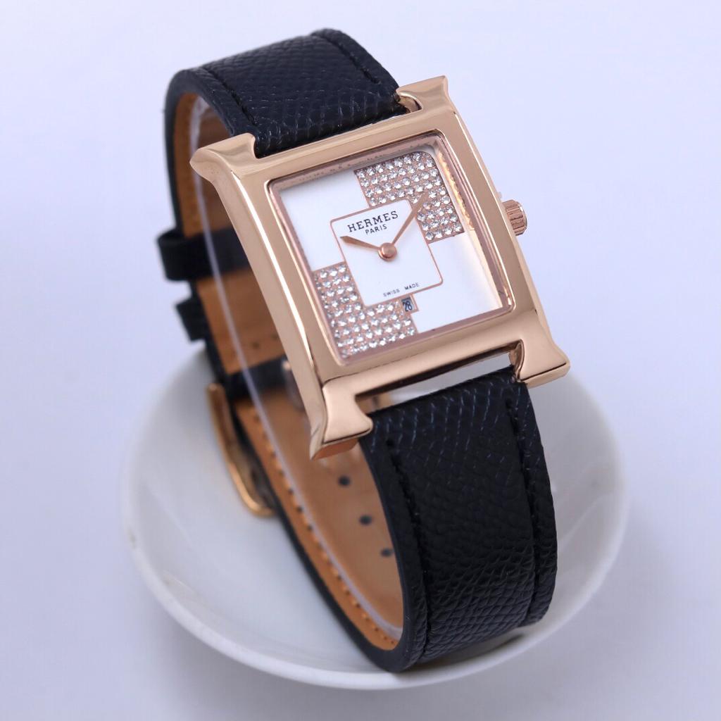 BEST SELLER JAM TANGAN WANITA HMS ANALOG O95 TALI KULIT BODY KOTAK DM 3.0CM FREE BOX &amp; BATERAI || JAM TANGAN FASHION WANITA JAM TANGAN CEWEK MURAH