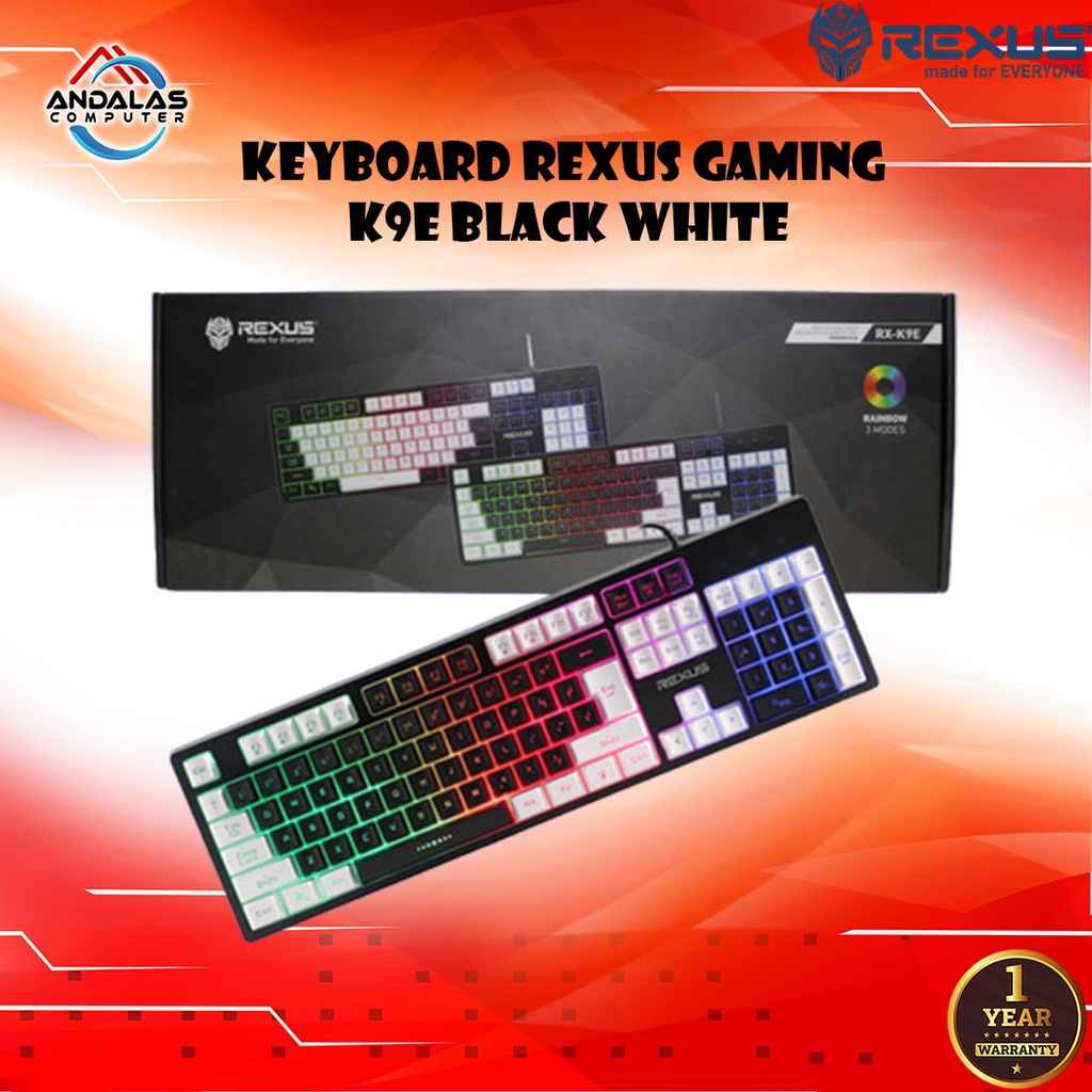 KEYBOARD GAMING REXUS BATTLEFIRE MECHANICAL LEGIONARE K9E RAINBOW FULLSIZE BLACK WHITE