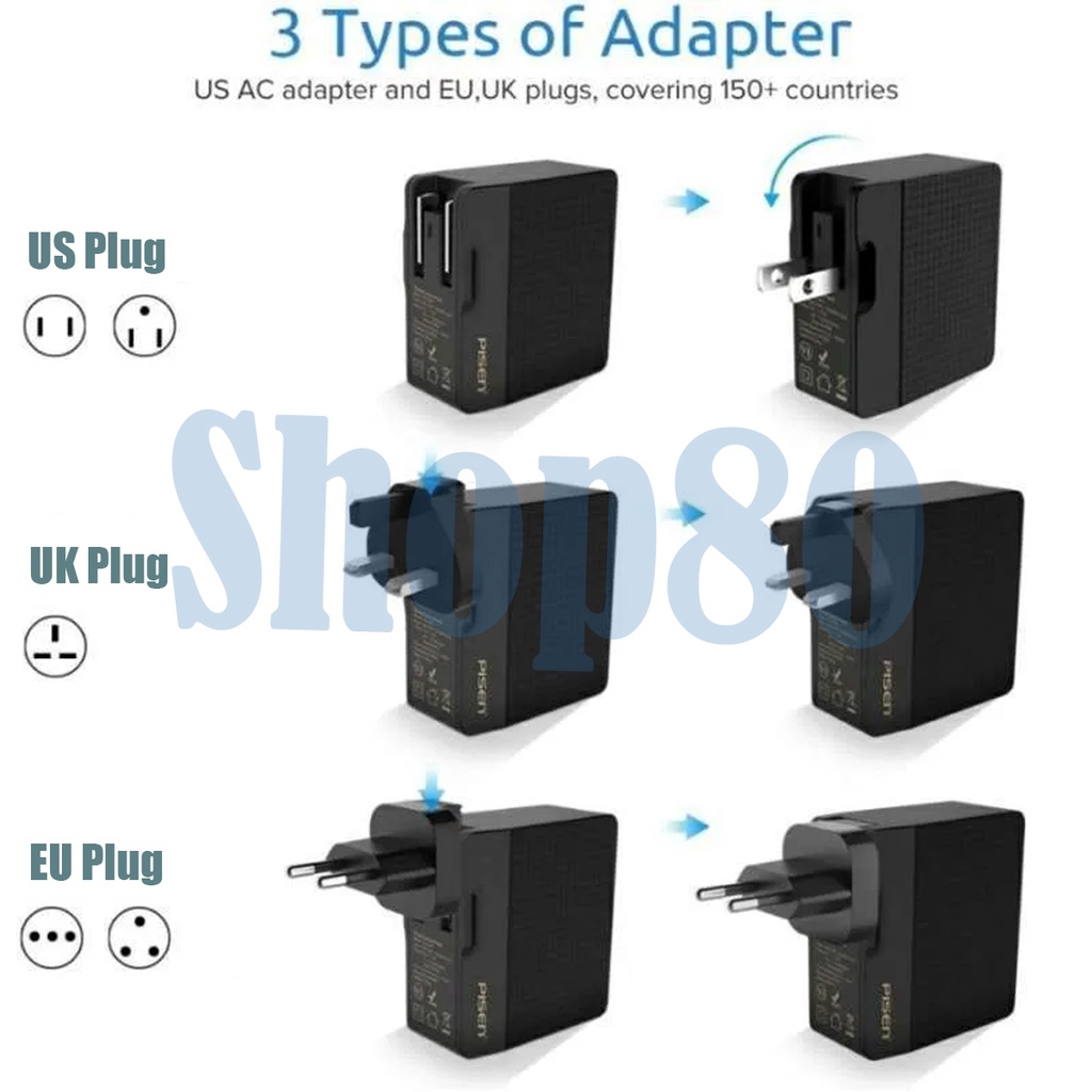 Pisen Universal Travel Adaptor International Traveling Adapter 4 USB 4 Port USB 4A Charger Colokan US UK EU