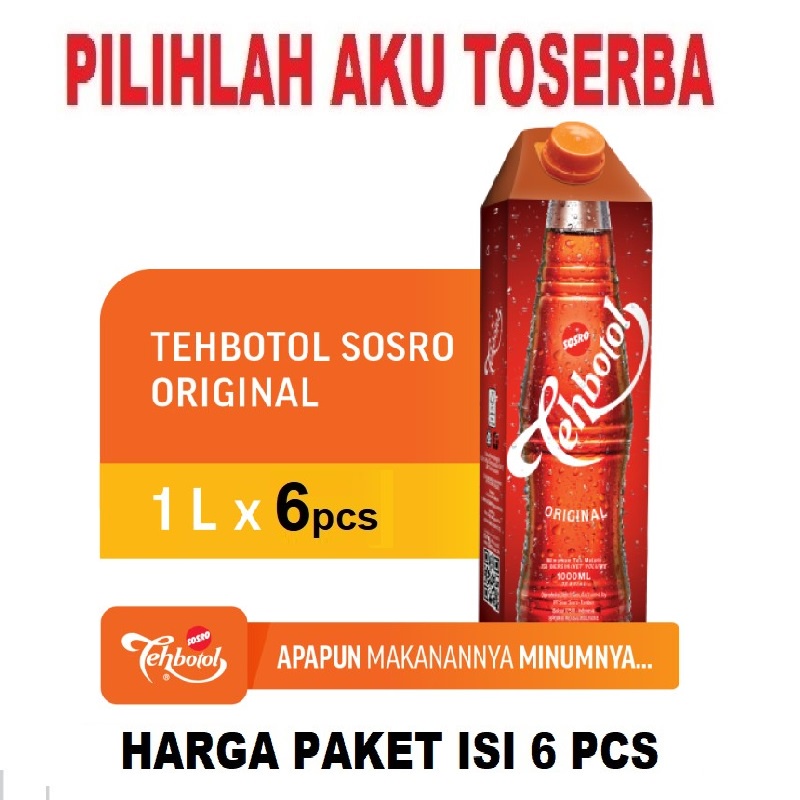 Teh Botol Sosro Kotak Original 1 LITER - ( HARGA 6 pcs )