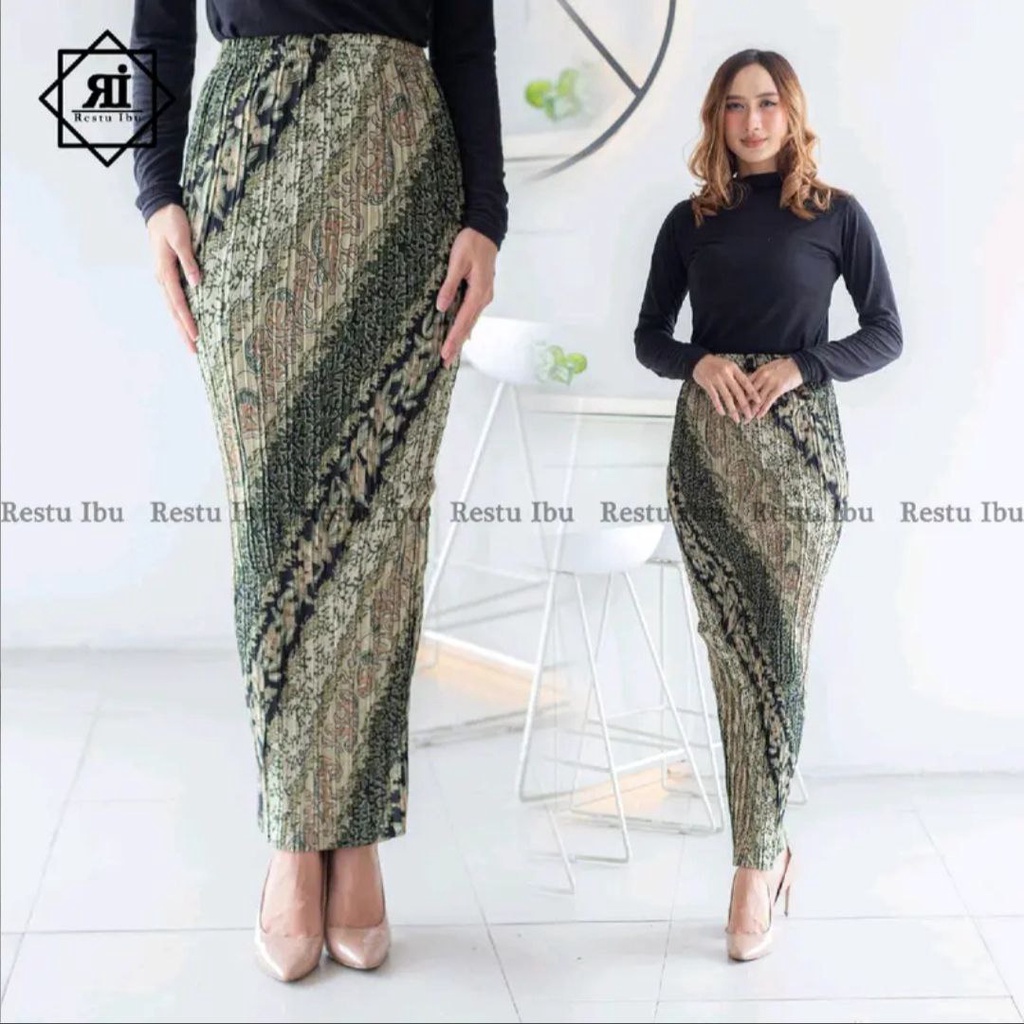 Rok Plisket Batik Wanita Premium / Asoka Ijo Sage