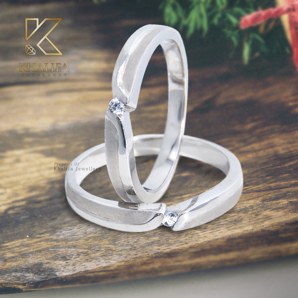 Cincin kawin / Cincin Tunangan Couple Emas Putih 75% + Berlian / Swarovski & Paladium / Silver 1209
