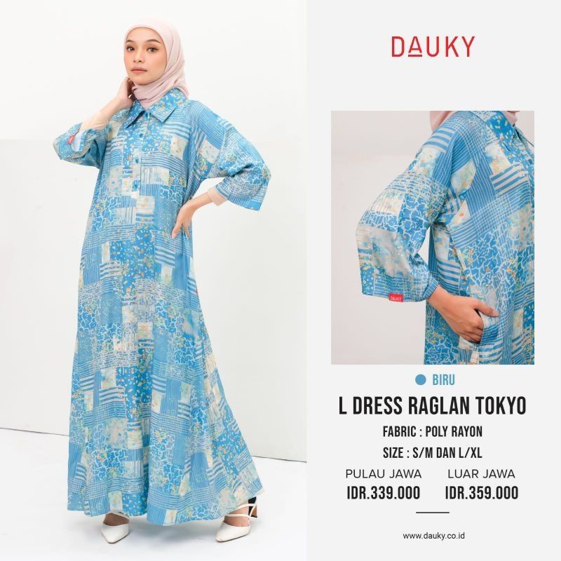 Gamis Wanita Motif Dauky Bahan Poly Rayon - L Dress Raglan Tokyo