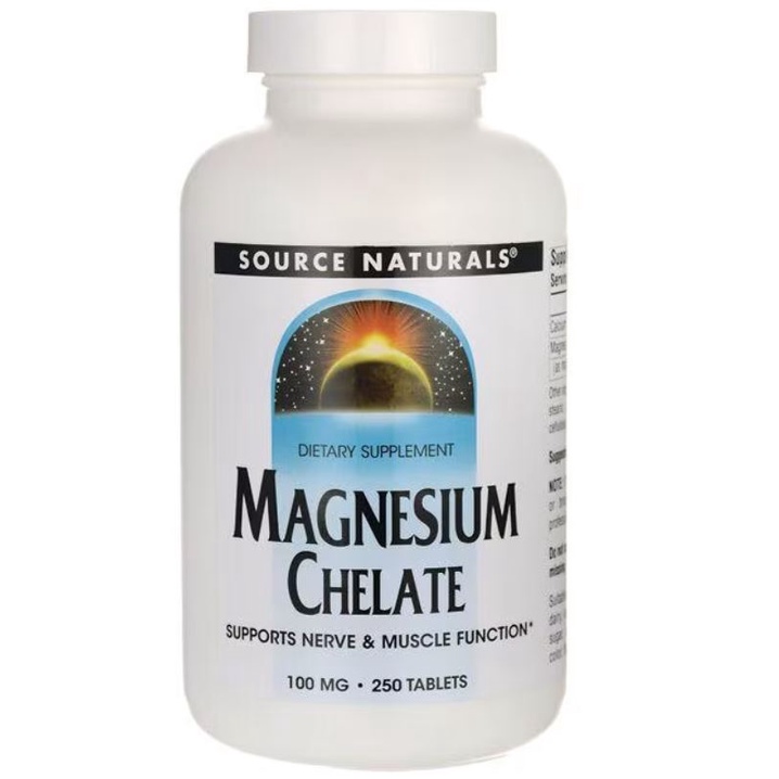 Source Naturals Magnesium Chelate 100 mg 250 Tabs Kesehatan Sistim Saraf ORI USA