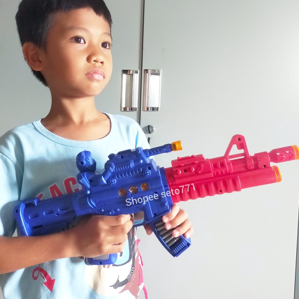 ALpower Mainan Pistolan Bunyi Tanpa Batre Pistol Jadul Getar Maju Mundur Pistol Tembakan Plastik BP9