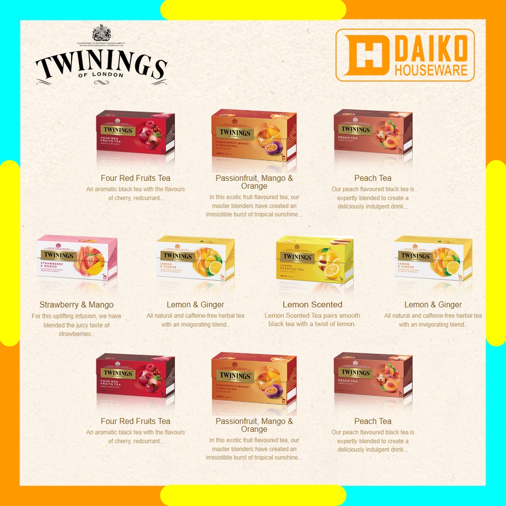 Teh Celup Twinings All Varian Box Flavoured Black Herbal &amp; Fruit Infusion Tea Bag Teh Kantong Infus Rasa Buah