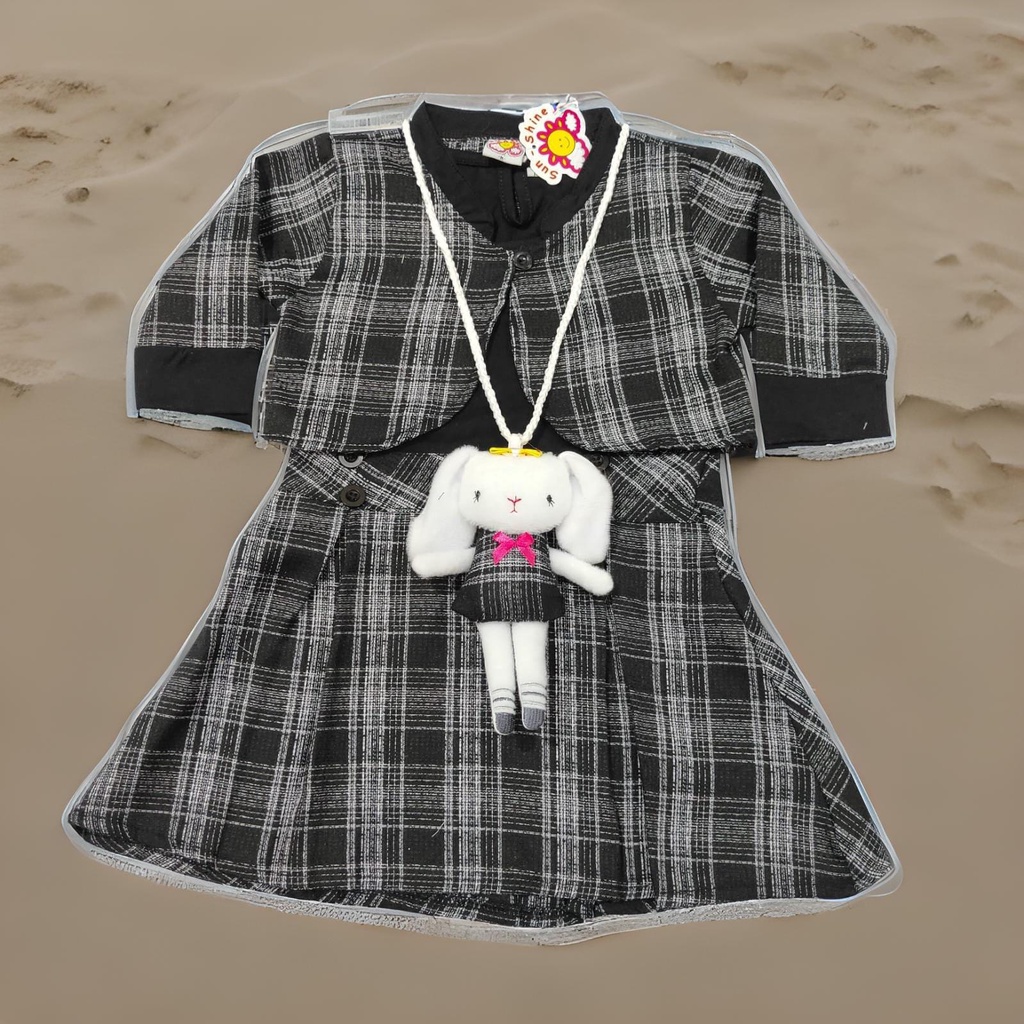 Rok Dress Bayi Kombinasi Aplikasi Boneka 2-3 Tahun
