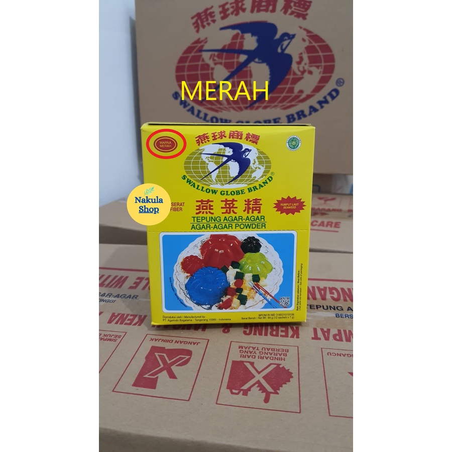 

AGAR AGAR SWALLOW GLOBE MERAH (1 BOX ISI 12 SACHET)