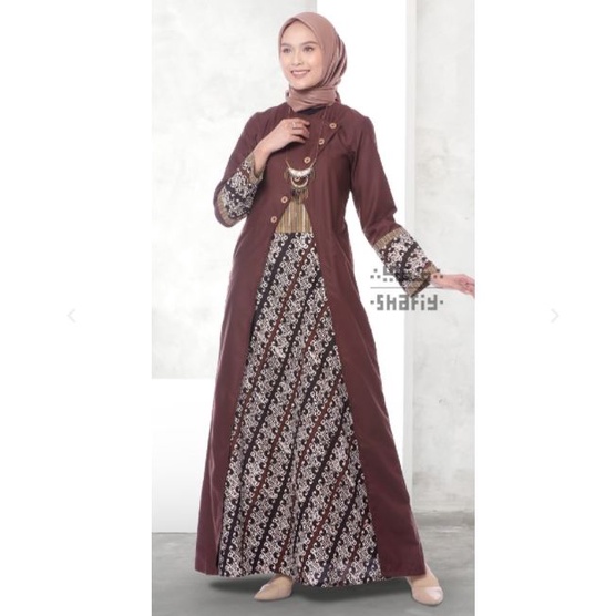 Belina Gamis Batik Shafiy Original Modern Etnik Jumbo Kombinasi Polos Tenun Terbaru Dress Wanita Muslimah Dewasa Kekinian Cantik Kondangan Muslim  Syari