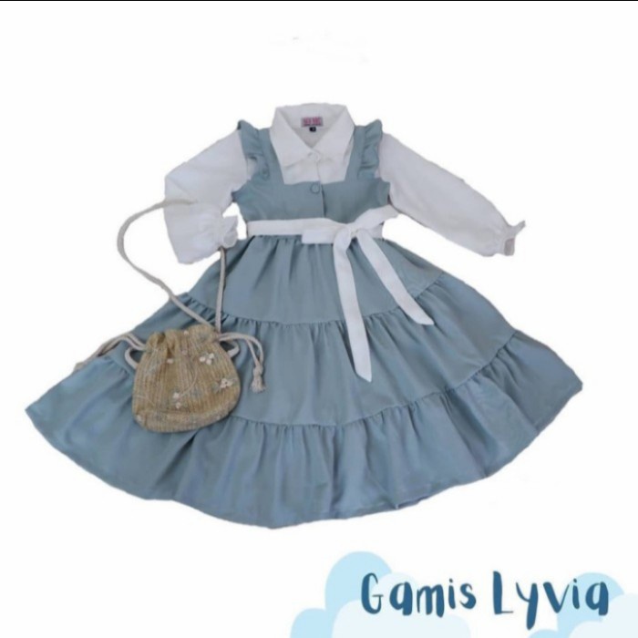 BAJU MUSLIM ANAK PEREMPUAN/GAMIS ANAK PEREMPUAN MODEL LYVIA 3-12TAHUN - Abu-abu, S