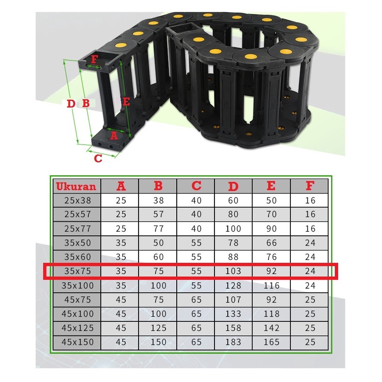 [HAEBOT] Kabel Cable Drag Chain Wire Carrier 35x75 mm Bridge Open Type CNC Plastic Industri Mekanik Towline Mesin Pembawa Rantai Kabel 35 x 75 mm