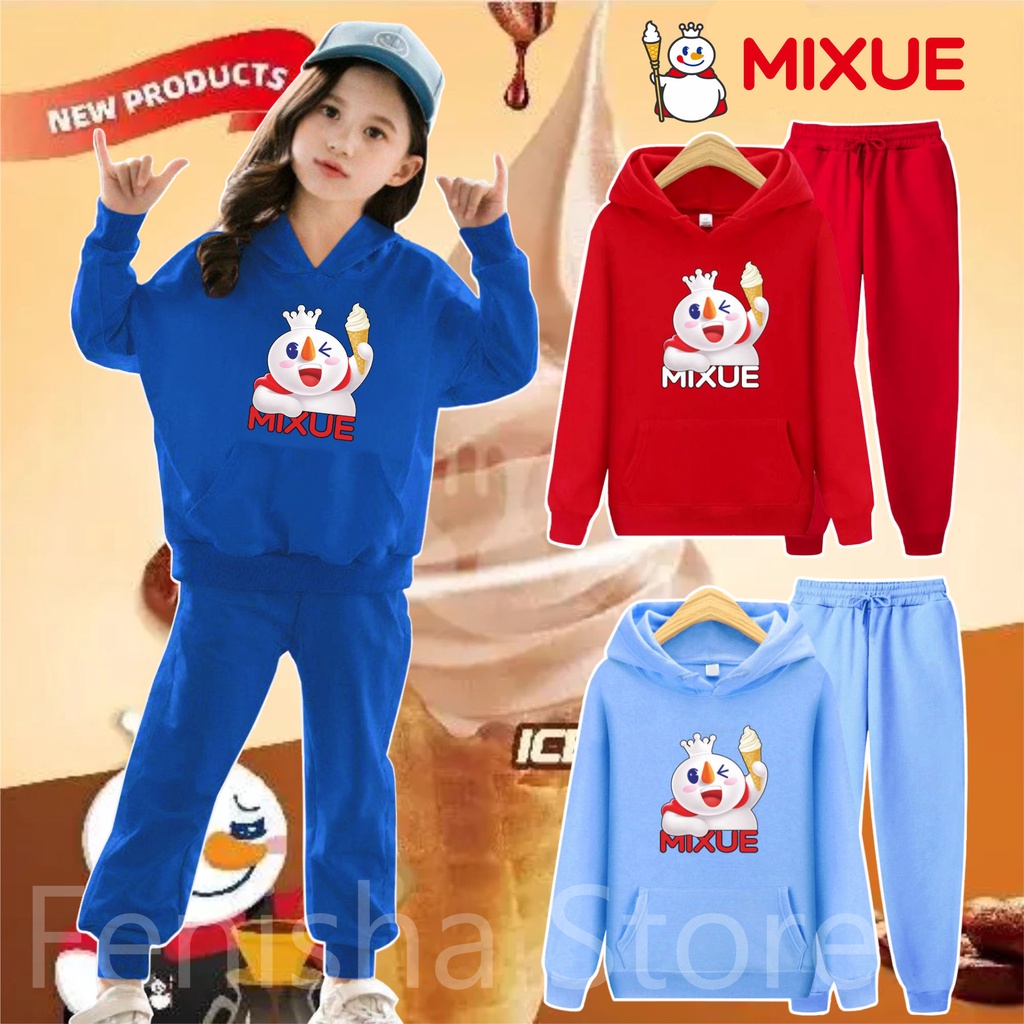 Fenisha Store MIXUE ICE CREAM VIRAL Setelan Sweater Hoodie Kupluk Anak Laki-Laki Dan Perempuan Usia 4-13+Tahun Bisa Bayar Ditempat COD