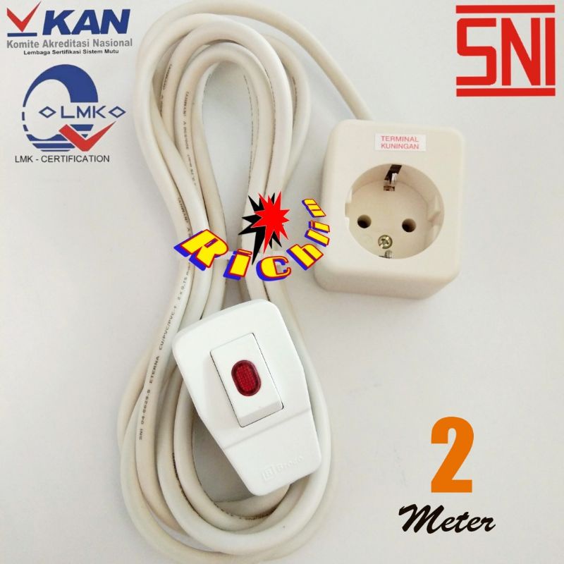 COLOKAN LISTRIK/STOP KONTAK UTICON 1 LUBANG+2 METER KABEL ETERNA+STEKER LAMPU BROCO