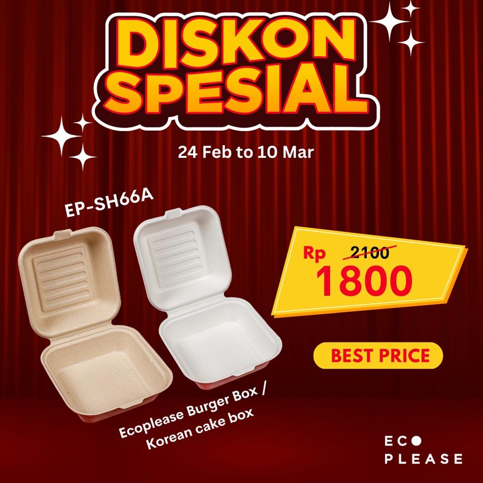 

>D2289) ⭐⭐⭐⭐⭐ Bagasse Box Bento Cake Burger Box Korean Lunch Box 50 pcs