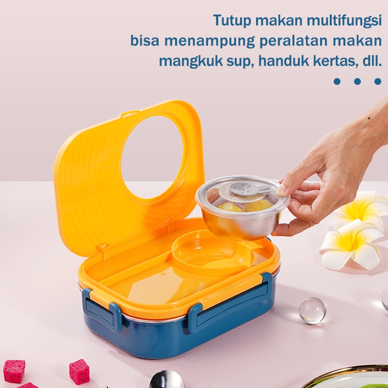 Letyeah &amp; Kaizenliving Stainless 304 Tempat Makan Anak Lucu Kotak Bekal Makan Dan Termos Sup Tahan Panas Serbaguna