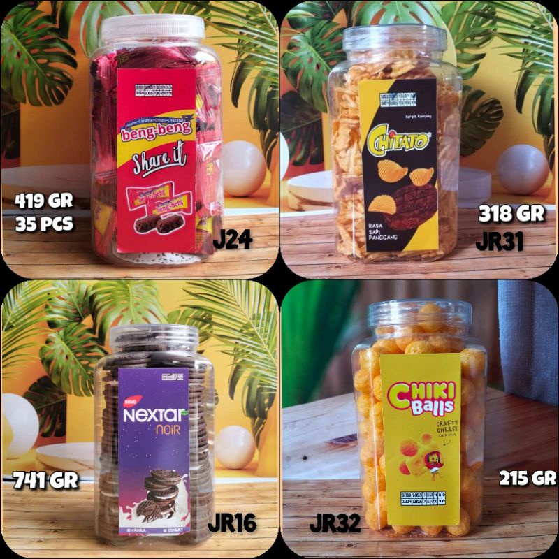 Cemilan / Snack / Lebaran / Viral / Toples Jerapah / Bengbeng / Chiki Keju / Noir Nextar / Chitato /