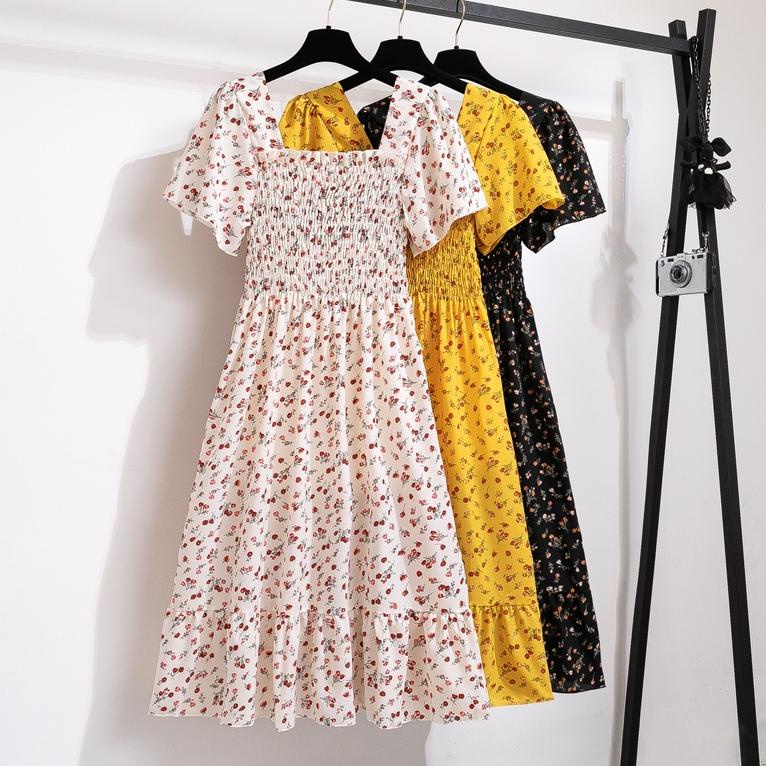 SIAP KIRIM Dress smock floral bohemian lengan pendek terbaru 3 warna