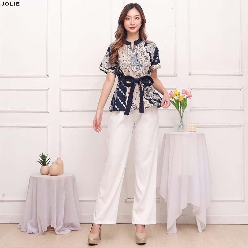 Evercloth Jolie Atasan Batik Wanita Lengan Pendek Jumbk Blouse Wanita