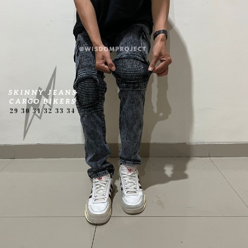 WISDOM | BLACK STONE | CELANA CARGO JEANS SKINNY BIKERS PRIA STRETCH | PREMIUM SOFTJEANS