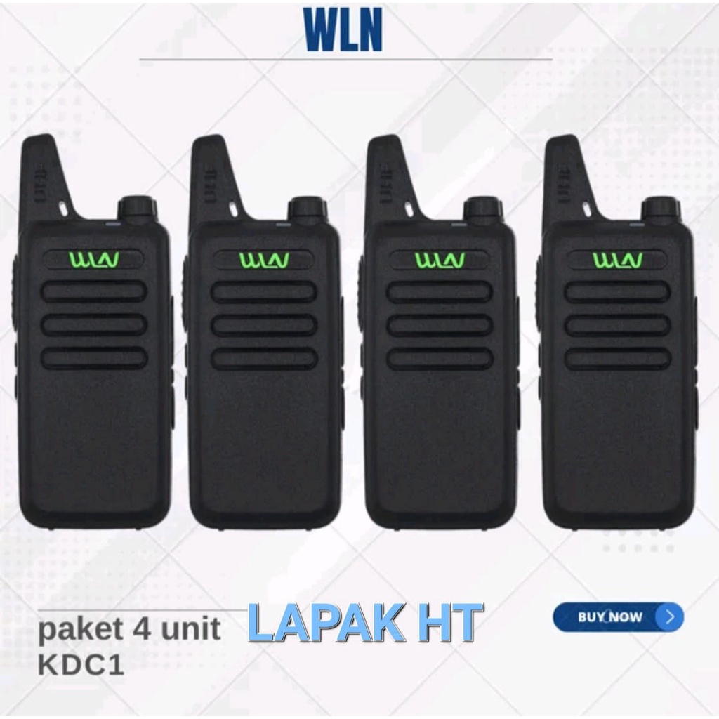 Paket 4 Unit Walkie Talkie WLN KDC1 Singelband UHF HT Handy Talky WLAN KD C1 Warna Hitam