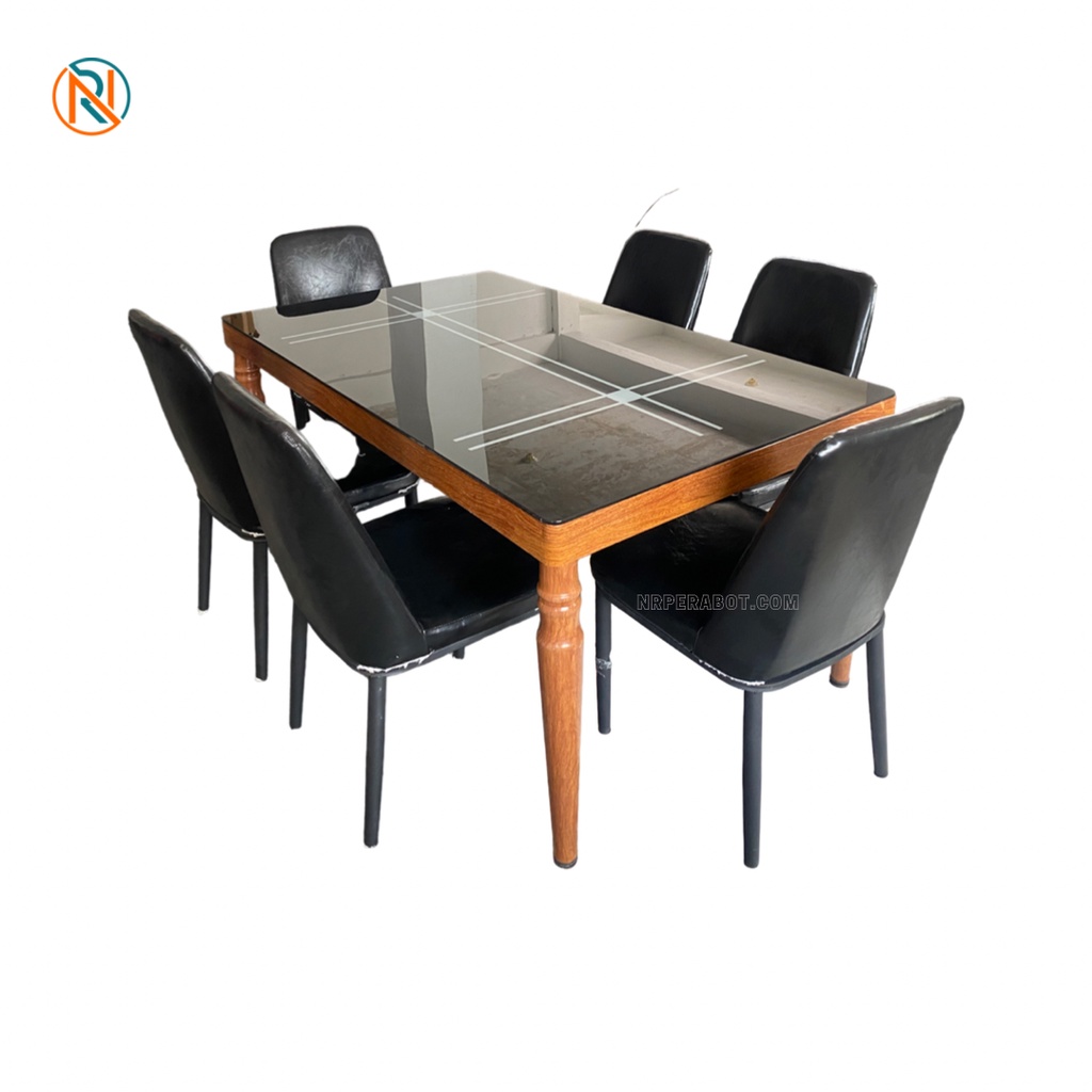 MEJA MAKAN KACA HITAM IMPORT 6K