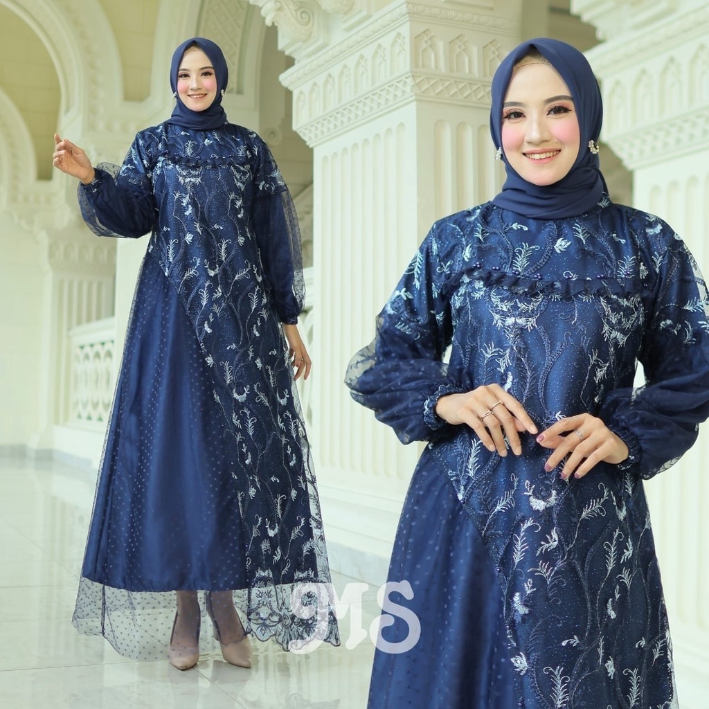 MAXY ESMERALDA BRUKAT TILE 2TONE LAPIS VELVET FASHION PAKAIAN WANITA DRESS GAMIS MAXI MS