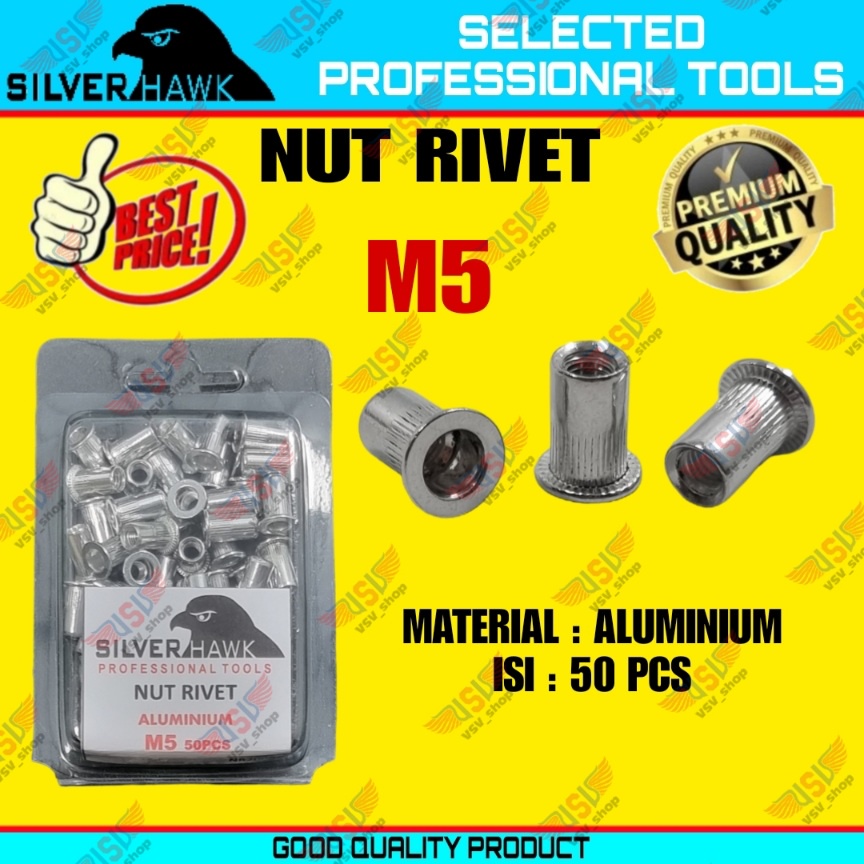 Rivet Nut M5 GALVANIS/STAINLESS STEEL/ALUMINIUM Mur Rivet Tanam Rifnut Nutsert