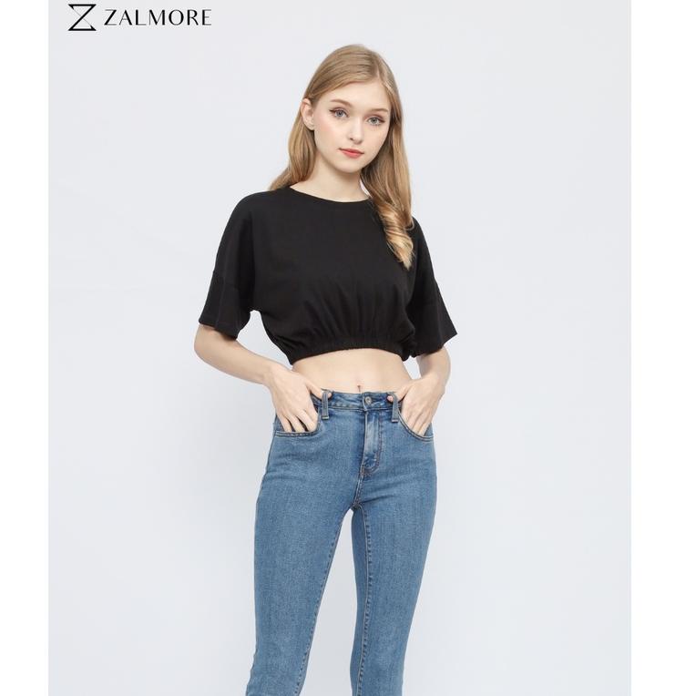 CHEKOUT Zalmore Oversize Crop T-Shirt Premium - Kaos Oversize Wanita