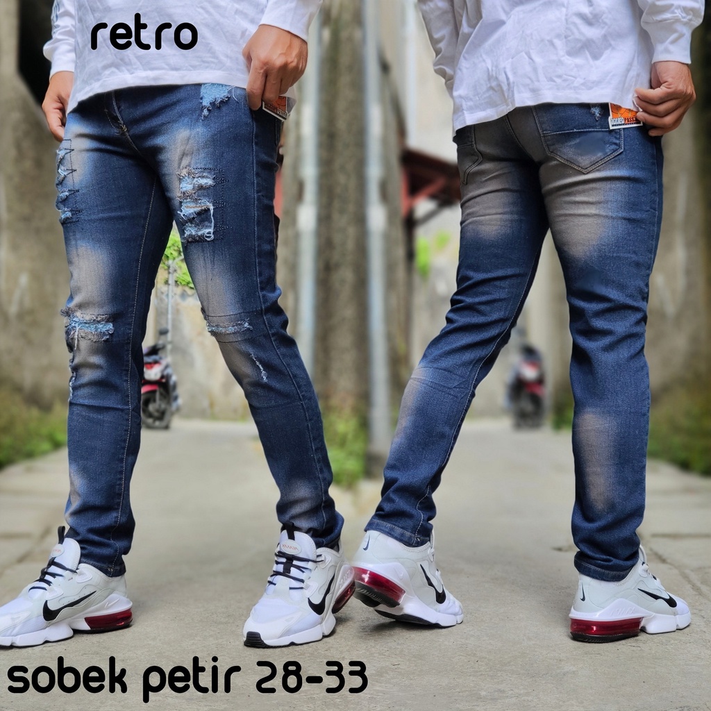 Celana Jeans Panjang Sobek Petir Pria Bahan SoftJeans