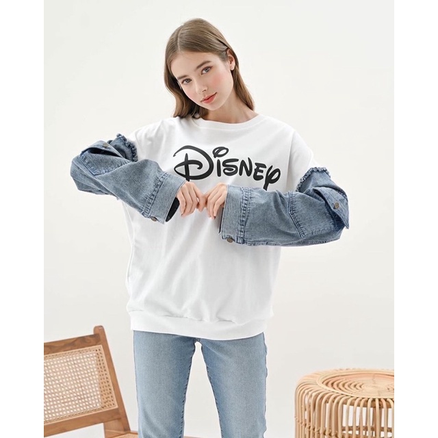 SWEATER WANITA TANGAN PANJANG JEANS POCKET DISNEY - FREE MASKER